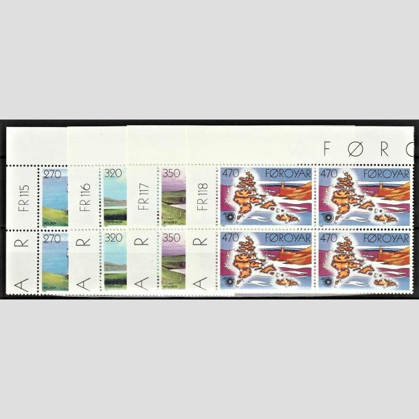 FRIMRKER FRERNE | 1985 | AFA 115-18 | Fyrtrne. - 270 - 470 re i komplet st marginal 4-blokke - Postfrisk
