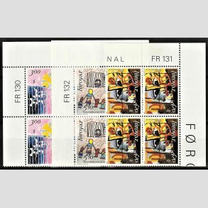 FRIM�RKER F�R�ERNE | 1986 | AFA 130-32 | Amnesty International 25 �r - 300 - 550 �re i komplet s�t marginal 4-blokke - Postfrisk