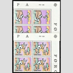 FRIM�RKER F�R�ERNE | 1986 | AFA 128,129 | Europam�rker - 300 + 550 �re i komplet s�t marginal 4-blokke - Postfrisk