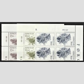 FRIM�RKER F�R�ERNE | 1986 | AFA 136-38 | Gamle broer - 270 - 1300 �re i komplet s�t marginal 4-blokke - Postfrisk