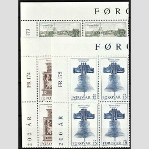 FRIM�RKER F�R�ERNE | 1989 | AFA 173-75 | Thorshavn Kirke 200 �r. - 350 �re - 15 kr. i komplet s�t marginal 4-blokke - Postfrisk