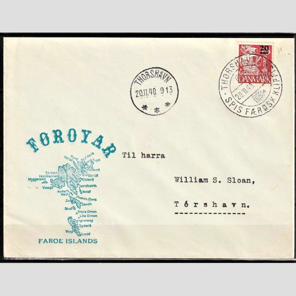 FRIMRKER FRERNE | 1940-41 - AFA 4 - Frprovisorier - 20/15 re rd p flot brev - Stemplet (Klipfisk)