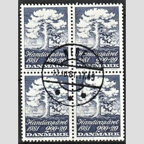 FRIMRKER DANMARK | 1981 - AFA 736 - Internationalt handicapr - 2,00 Kr. + 20 re bl i 4-blok - Lux Stemplet