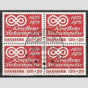FRIMRKER DANMARK | 1978 - AFA 668 - Krftens Bekmpelse 50 r - 120 + 20 re rd i 4-blok - Pragt Stemplet Svendborg