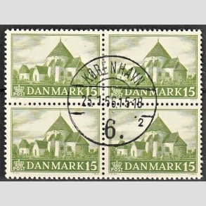 FRIMRKER DANMARK | 1944 - AFA 286 - Landsbykirker - 15 re grn i 4-blok - Pragt Stemplet 