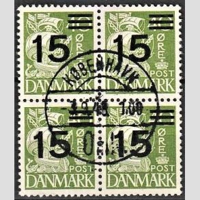 FRIMRKER DANMARK | 1940 - AFA 263a - Provisorier - 15/40 re grn type II (208a) i 4-blok - Pragt stemplet