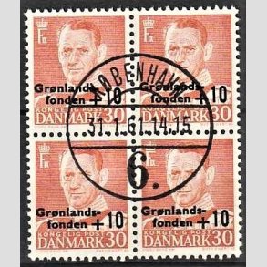 FRIMRKER DANMARK | 1958 - AFA 373 - Grnlandsfonden - +10/30 re rd i 4-blok - Pragt stemplet