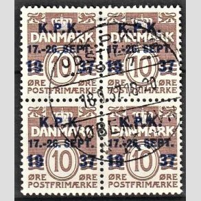 FRIMRKER DANMARK | 1937 - AFA 243 - K.P.K i 4-blok - Stemplet