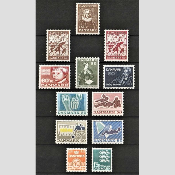 FRIMRKER DANMARK | 1971 - AFA 509-521 - Postfrimrker - Komplet rgang 1971 i hovednumre - Postfrisk