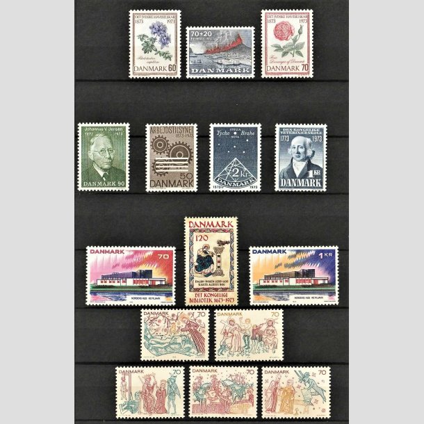 FRIMRKER DANMARK | 1973 - AFA 542-556 - Postfrimrker - Komplet rgang 1973 i hovednumre - Postfrisk