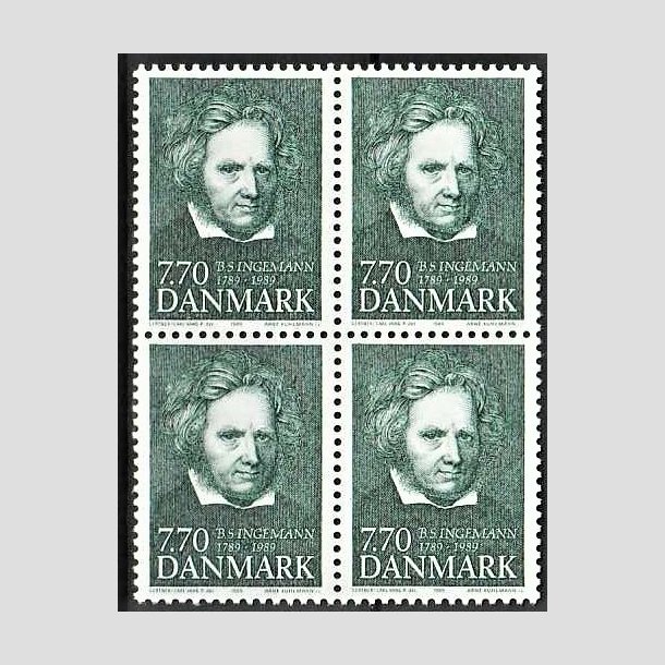 FRIMRKER DANMARK | 1989 - AFA 945 - B. S. Ingemann - 7,70 Kr. grn i 4-blok - Postfrisk