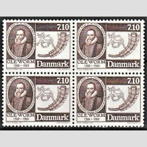 FRIMRKER DANMARK | 1988 - AFA 905 - Naturforskeren Ole Worm  - 7,10 Kr. brun i 4-blok - Postfrisk