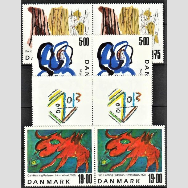 FRIMRKER DANMARK | 1998 - AFA 1187-90 - Frimrkekunst 1. - 3,75 - 19,00 Kr. flerfarvet i parstykker - Postfrisk