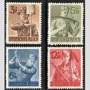 FRIM�RKER TYSK RIGE: 1943 | AFA 845-48 | Arbejdstjeneste. - 3 - 12pf. + (+7 - 18 pf.) - Postfrisk