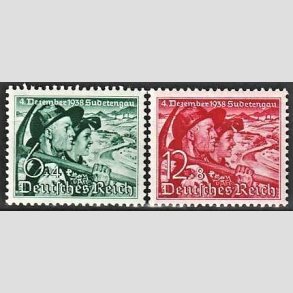 FRIM�RKER TYSK RIGE: 1938 | AFA 670,671 | Sudeterlands indlemmelse. - 6 + 12 pf. + (4,8 pf.) - Postfrisk