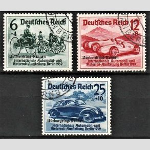 FRIM�RKER TYSK RIGE: 1939 | AFA 690-92 | Automobiludstilling - 6 - 25 pf. + 4 - 10 pf. med overtryk - Stemplet