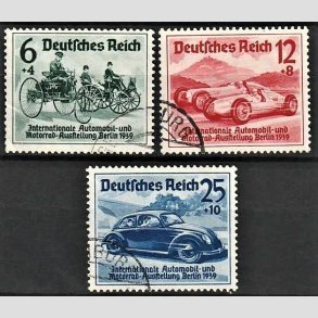 FRIM�RKER TYSK RIGE: 1939 | AFA 681-83 | Automobiludstilling - 6 - 25 pf. + 4 - 10 pf. - Stemplet