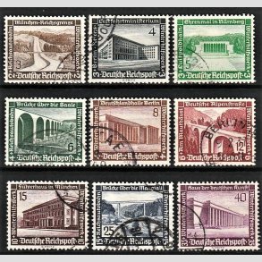 FRIM�RKER TYSK RIGE: 1936 | AFA 629-37 | N�dhj�lp. - 3 - 40 pf. + ( 2 - 35 pf.) - Stemplet