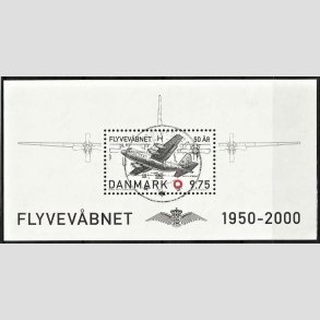 FRIM�RKER DANMARK | 2000 - AFA 1265 - Flyvev�bnet 50 �r. - Kr. 9,75 Miniark - P�nt Stemplet