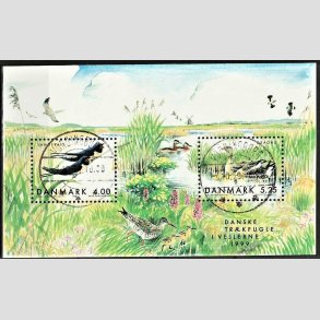 FRIM�RKER DANMARK | 1999 - AFA 1228 - Danske tr�kfugle - Miniark I, 9,25 Kr. flerfarvet - Stemplet