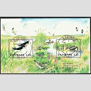 FRIM�RKER DANMARK | 1999 - AFA 1228 - Danske tr�kfugle - Miniark I, 9,25 Kr. flerfarvet - Stemplet