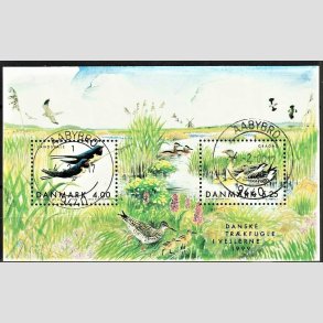 FRIM�RKER DANMARK | 1999 - AFA 1228 - Danske tr�kfugle - Miniark I, 9,25 Kr. flerfarvet - Stemplet