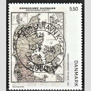 FRIM�RKER DANMARK | 2009 - AFA 1585 - Danmarkskort - 5,50 Kr. flerfarvet - Pragt Stemplet