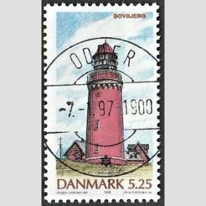 FRIM�RKER DANMARK | 1996 - AFA 1126 - Danske Fyrt�rne - 5,25 Kr. flerfarvet - Pragt Stemplet Odder