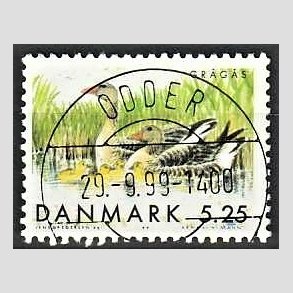 FRIMRKER DANMARK | 1999 - AFA 1223 - Danske trkfugle - 5,25 Kr. grgs - Pragt Stemplet Odder (Udsgt kvalitet)