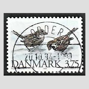 FRIM�RKER DANMARK | 1994 - AFA 1076 - Truede danske dyr - 3,75 Kr. gr�spurv - Pragt Stemplet Odder