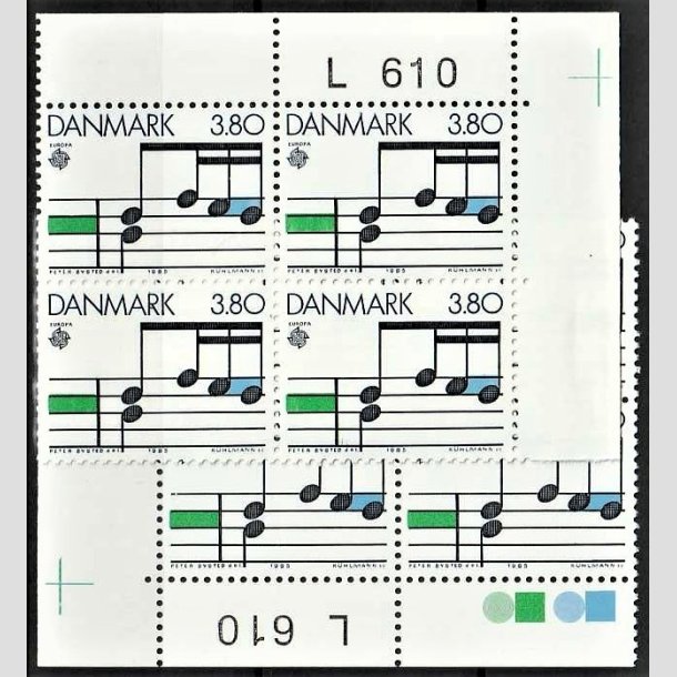 FRIMRKER DANMARK | 1985 - AFA 830 - Europamrker "Musik" - 3,80 Kr. flerfarvet i 4-blok med vre og nedre marginal L610 - Postfrisk