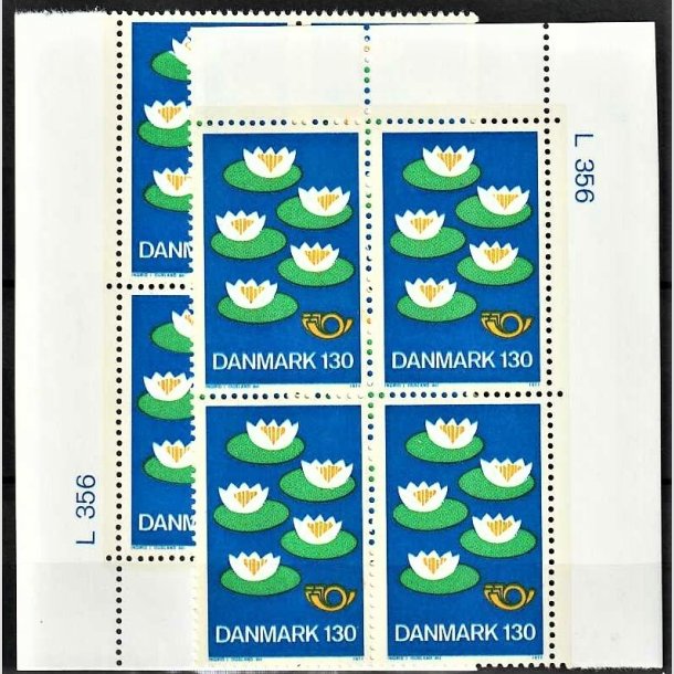 FRIMRKER DANMARK | 1977 - AFA 632 - Nordisk Rds 25. session - 130 re bl/grn/gul i vre og nedre marginalblok L356 - Postfrisk