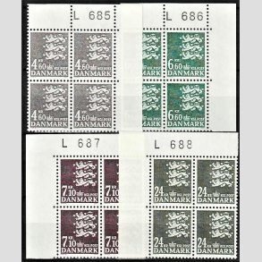 FRIMRKER DANMARK | 1988 - AFA 899-902 - Rigsvben - 4,60 - 24 kr. i 4-blok med marginal L685-L688 - Postfrisk