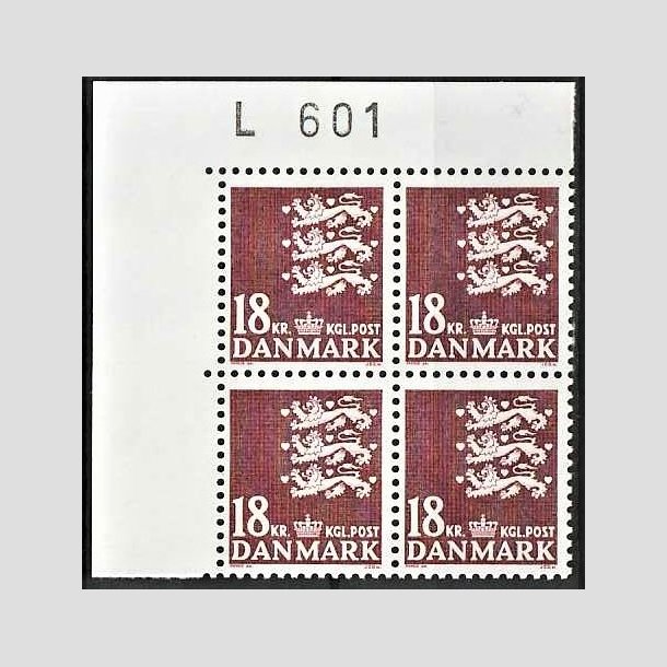 FRIMRKER DANMARK | 1985 - AFA 823 - Rigsvben 18 Kr. brun i 4-blok med marginal L601 - Postfrisk