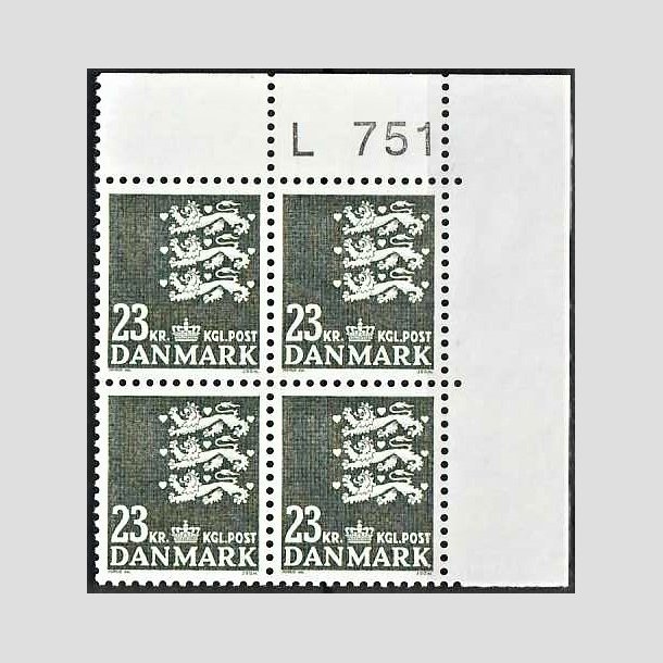 FRIMRKER DANMARK | 1990 - AFA 959 - Rigsvben - 23,00 Kr. grnsort i 4-blok med marginal L751 - Postfrisk