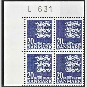FRIMRKER DANMARK | 1986 - AFA 848 - Rigsvben 20 Kr. bl i marginalblok L631 - Postfrisk