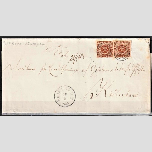 FRIMRKER DANMARK | 1858-62 - AFA 4 - 4 Skilling brun x 2 p brev - Stemplet Sklskr