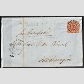 FRIMRKER DANMARK | 1854-57 - AFA 4 - 4 Skilling brun p brev - Stemplet 