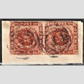 FRIMRKER DANMARK | 1854-57 - AFA 4 - 4 Skilling brun i par p klip - Stemplet 