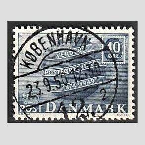 FRIM�RKER DANMARK | 1949 - AFA 316 - Verdenspostforeningen 75 �r - 40 �re bl� - Lux Stemplet