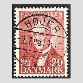 FRIM�RKER DANMARK | 1947 - AFA 305 - I. C. Jacobsen - 20 �re brunr�d - Pragt Stemplet H�jer