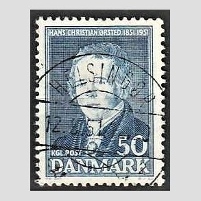 FRIM�RKER DANMARK | 1951 - AFA 330 - Hans Christian �rsted - 50 �re bl� - Lux Stemplet Helsing�r