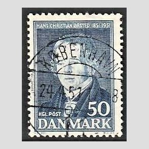 FRIM�RKER DANMARK | 1951 - AFA 330 - Hans Christian �rsted - 50 �re bl� - Lux Stemplet K�benhavn