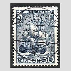 FRIM�RKER DANMARK | 1951 - AFA 329 - S�officerskolen 250 �r - 50 �re bl� - Pragt Stemplet K�benhavn