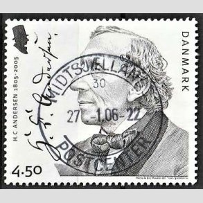 FRIM�RKER DANMARK | 2005 - AFA 1422 - H. C. Andersen - 4,50 Kr. portr�t - Pragt Stemplet 