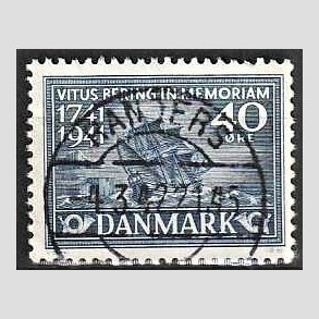 FRIM�RKER DANMARK | 1941 - AFA 272 - Vitus Bering 40 �re bl� - Lux Stemplet Randers