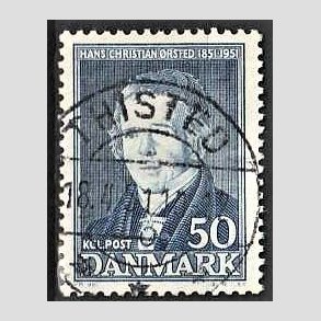 FRIM�RKER DANMARK | 1951 - AFA 330 - Hans Christian �rsted - 50 �re bl� - Lux Stemplet Thisted