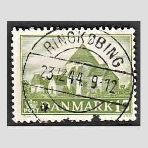 FRIMRKER DANMARK | 1944 - AFA 286 - Landsbykirker - 15 re grn - Pragt Stemplet Ringkbing