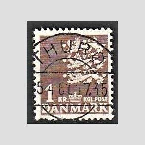 FRIMRKER DANMARK | 1946-47 - AFA 293 - Rigsvben 1,00 Kr. brun - Lux Stemplet Thur
