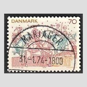FRIM�RKER DANMARK | 1973 - AFA 554 - Kalkmalerier - 70 �re brunr�d/bl�gr�n/gul - Pragt Stemplet Mariager